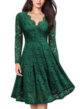 Long Sleeve Lace Dress V-Neck Dress Flared Dress Women'S Formal Dress Elegant - Black - Size L In Australia - Darrahopens
