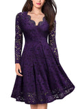 Long Sleeve Lace Dress V-Neck Dress Flared Dress Women'S Formal Dress Elegant - Dark blue - Size M In Australia - Darrahopens