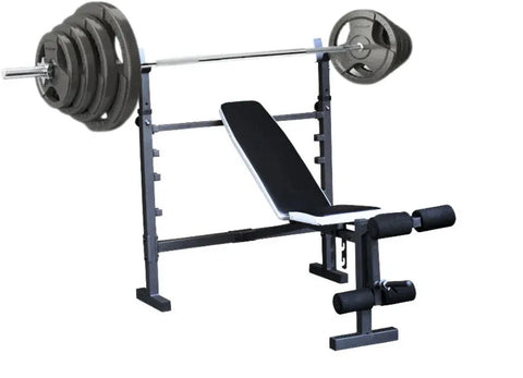 50kg Standard Hammertone Barbell Weights Set + Wide Adjustable FID Bench Press In Australia - Darrahopens
