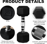 20lb to 45lb Rubber Coated Hex Dumbbells (sold in pairs) — Pair of 35LB / ~16kg