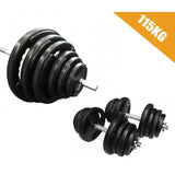 115kg Standard Rubber Coated Barbell/Dumbbell  Weights Set