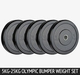150kg Black Olympic Bumper Plate Weight Set