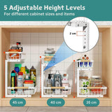 Set 2 pcs - 2-Tier Kitchen Under Sink Organiser Storage with Height Adjustable, Unique Slide Rail & Suction Cups for Storage