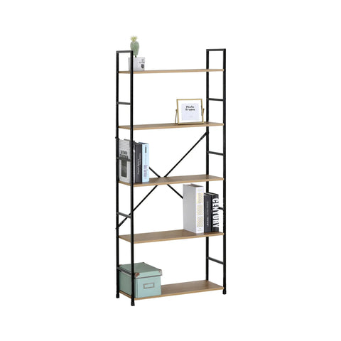 CARLA HOME 5 Tier Bookshelf - Industrial Display Shelf - Brown - Rustic - Steel - Living Room Office In Australia - Darrahopens
