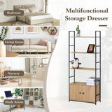 CARLA HOME Bookcase with Cabinet - 4 - Shelf Storage - Oak - Brown - Storage Cabinet