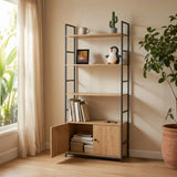 CARLA HOME Bookcase with Cabinet - 4 - Shelf Storage - Oak - Brown - Storage Cabinet