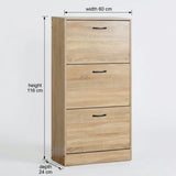 CARLA HOME 3 Flip Drawer Shoe Cabinet - Hidden Storage - Modern - Shoe Storage Cabinet - Oak