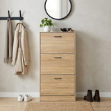 CARLA HOME 3 Flip Drawer Shoe Cabinet - Hidden Storage - Modern - Shoe Storage Cabinet - Oak