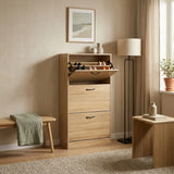 CARLA HOME 3 Flip Drawer Shoe Cabinet - Hidden Storage - Modern - Shoe Storage Cabinet - Oak