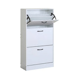 CARLA HOME 3 Flip Drawer Shoe Cabinet - Hidden Storage - Modern - Shoe Storage Cabinet - White