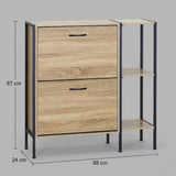 CARLA HOME 2 Flip Shoe Cabinet with Side Shelf - 88 cm Oak - Brown - Shoe Cabinet With Shelf