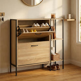 CARLA HOME 2 Flip Shoe Cabinet with Side Shelf - 88 cm Oak - Brown - Shoe Cabinet With Shelf