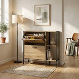 CARLA HOME 2 Flip Shoe Cabinet with Side Shelf - 88 cm Oak - Brown - Shoe Cabinet With Shelf