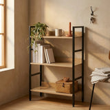 CARLA HOME 3 Tier Bookshelf - Wood Metal Display Shelf - Brown - Rustic - Steel - Living Room Office