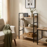 CARLA HOME 3 Tier Bookshelf - Wood Metal Display Shelf - Brown - Rustic - Steel - Living Room Office