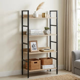 CARLA HOME 4 Tier Bookshelf - Wood Metal Display Shelf - Brown - Rustic - Steel - Living Room Office