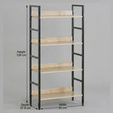 CARLA HOME 4 Tier Bookshelf - Wood Metal Display Shelf - Brown - Rustic - Steel - Living Room Office