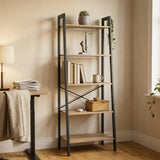 CARLA HOME 5 Tier Ladder Shelf - Wood Metal Display Bookcase - Brown - Rustic - Steel