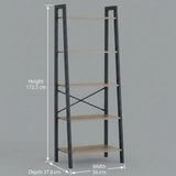 CARLA HOME 5 Tier Ladder Shelf - Wood Metal Display Bookcase - Brown - Rustic - Steel