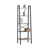 CARLA HOME 5 Tier Ladder Shelf - Wood Metal Display Bookcase - Brown - Rustic - Steel