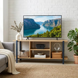 CARLA HOME Tv Stand Entertainment Console - Open Shelves - Oak - Brown - Rustic - Steel