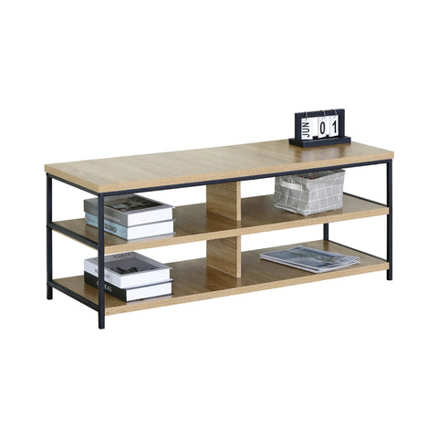 CARLA HOME Tv Stand 3 Tier Open Shelf Entertainment Console - Brown - Rustic - Steel