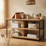 CARLA HOME Tv Stand 3 Tier Open Shelf Entertainment Console - Brown - Rustic - Steel
