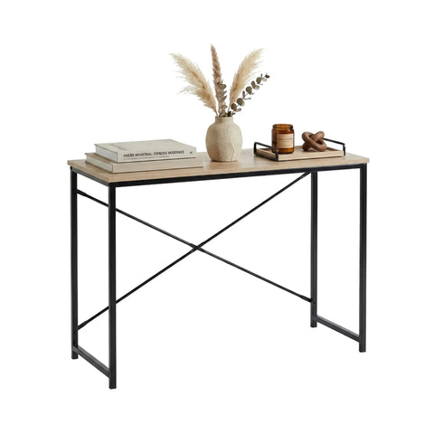 CARLA HOME Office Desk Computer Table - Metal Frame - Oak - 100cm - Brown - Rustic In Australia - Darrahopens