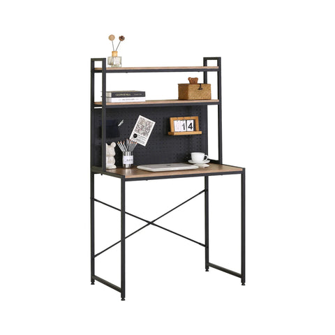 CARLA HOME Computer Desk with Hutch Shelves and Pegboard - Brown - Rustic - Steel
