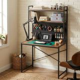 CARLA HOME Computer Desk with Hutch Shelves and Pegboard - Brown - Rustic - Steel