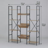 CARLA HOME 12 - Shelf Bookcase - Wood Metal Display Shelf - Brown - Rustic - Steel