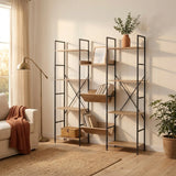 CARLA HOME 12 - Shelf Bookcase - Wood Metal Display Shelf - Brown - Rustic - Steel