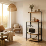CARLA HOME 4 Tier Bakers Rack Microwave Stand - Oak Finish - Brown - Kitchen Rack In Australia - Darrahopens