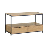 CARLA HOME Coffee Table with 2 Drawers - Open Shelf - Brown - Rustic - Steel - Living Room Bedroom