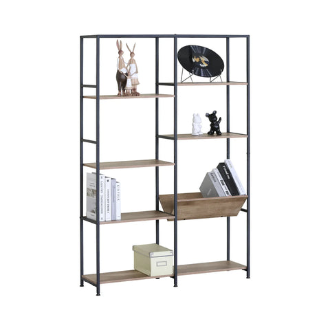 CARLA HOME 7 Shelf Bookcase - Wood Metal Display Shelf - Brown - Rustic - Steel - Living Room Office In Australia - Darrahopens