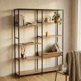 CARLA HOME 7 Shelf Bookcase - Wood Metal Display Shelf - Brown - Rustic - Steel - Living Room Office In Australia - Darrahopens