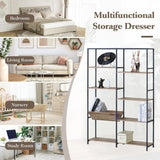 CARLA HOME 7 Shelf Bookcase - Wood Metal Display Shelf - Brown - Rustic - Steel - Living Room Office