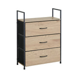 CARLA HOME 3 Drawer Tallboy Large Storage Cabinet - Brown - Rustic - Steel - Chest Drawers Tallboy