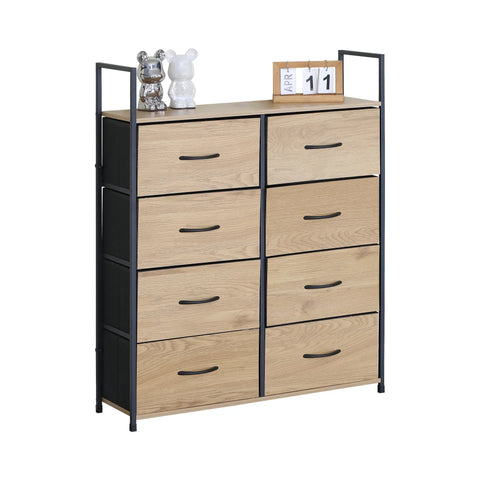 CARLA HOME 8 Drawer Tallboy Large Storage Cabinet - Brown - Rustic - Steel - Chest Drawers Tallboy