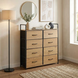 CARLA HOME 8 Drawer Tallboy Large Storage Cabinet - Brown - Rustic - Steel - Chest Drawers Tallboy