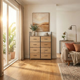 CARLA HOME 8 Drawer Tallboy Large Storage Cabinet - Brown - Rustic - Steel - Chest Drawers Tallboy