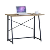 CARLA HOME Foldable Computer Desk - Oak Steel Frame Study Table - Brown - Foldable Desk