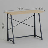CARLA HOME Foldable Computer Desk - Oak Steel Frame Study Table - Brown - Foldable Desk