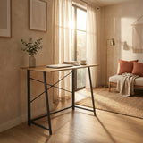 CARLA HOME Foldable Computer Desk - Oak Steel Frame Study Table - Brown - Foldable Desk