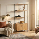 CARLA HOME Bookcase with Cabinet - 3 - Tier Display Shelf - Brown - Storage Cabinet