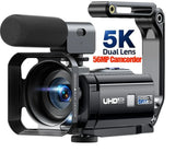 5K Video Camera with 56MP Dual Lens, WiFi, IR Night Vision, and 64GB SD Card in Black