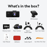 4K 3 Channel Dash Cam with 5G WiFi, Front, Rear, and Inside Recording, Free 64GB SD Card