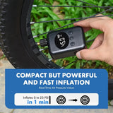 Mini Electric Bike Tyre Pump Black 150 PSI with Digital Gauge for Presta and Schrader Valves