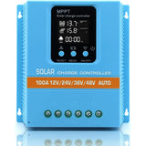 100A MPPT Solar Charge Controller with LCD Display and Dual USB Ports in Blue