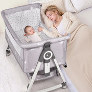 3-in-1 Grey Baby Bassinet Bedside Crib with Adjustable Height, Mosquito Net & Storage Basket In Australia - Darrahopens